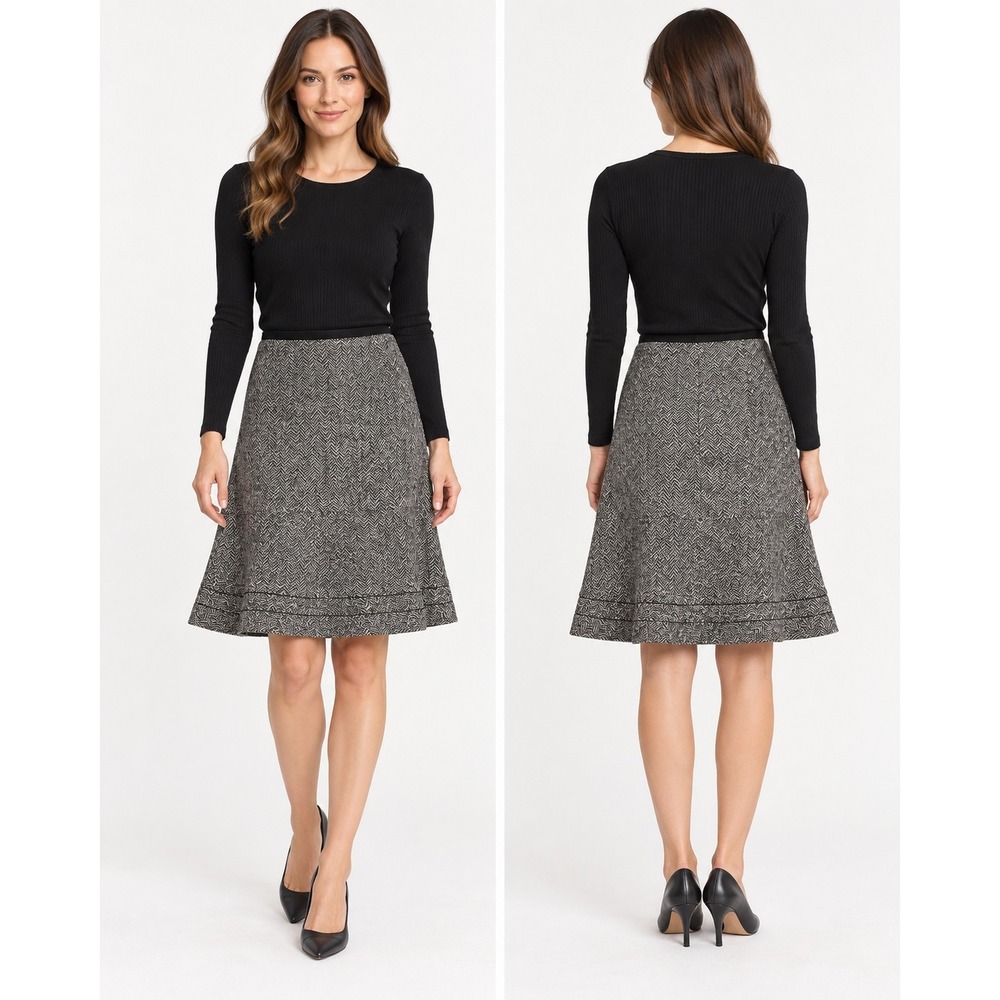 Ann Taylor Herringbone Wool Blend A-Line Skirt Gray Black White Size 2 Lined
